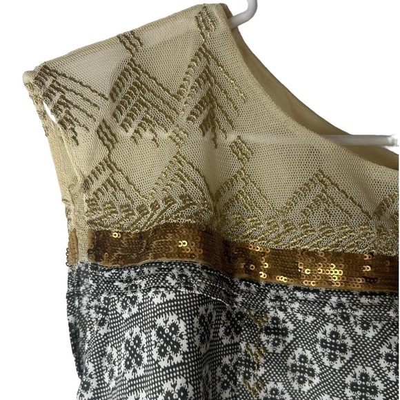 Anthropologie Floreat Gold Stream Sequin Trim Mesh Swing Blouse Size Small - Picture 10 of 16